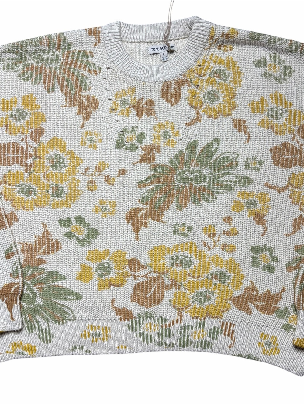 New With Tags Toad & Co Ws Moss Point Pullover Sweater Almond Floral Size L $115 - Picture 4 of 7